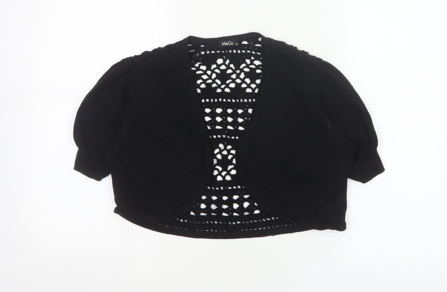 M&Co Women Black UK 20 Cotton Crochet Open Shrug Short Sleeve