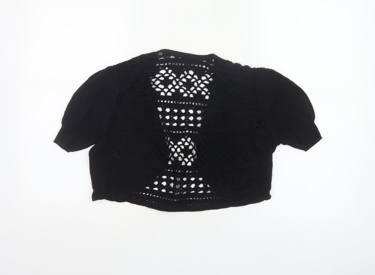 M&Co Women Black UK 20 Cotton Crochet Open Shrug Short Sleeve