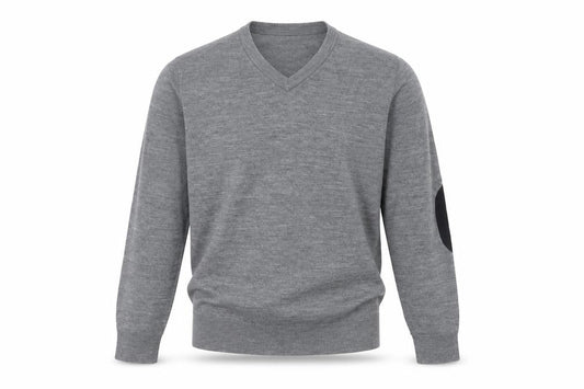 H&M Men Grey M Merino Wool V-Neck Pullover Jumper Elbow Patches