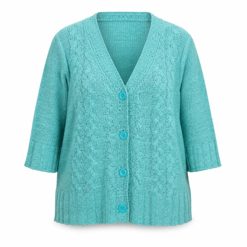 Marks & Spencer Women Blue UK 16 Cable Knit 3/4 Sleeve Cardigan