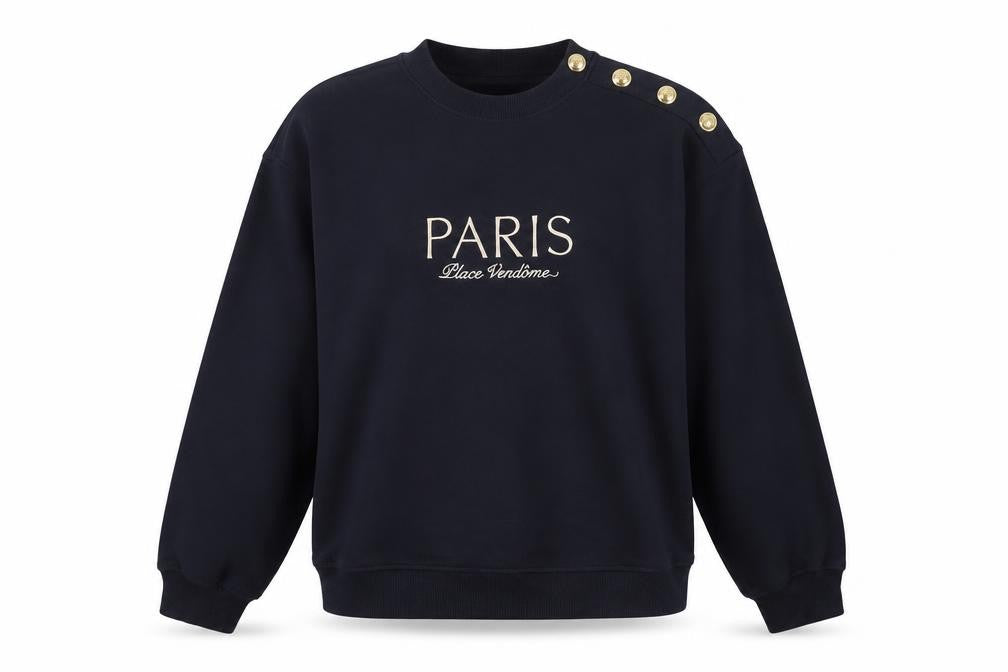 H&M Women’s Blue M Paris Gold Button Pullover Sweatshirt