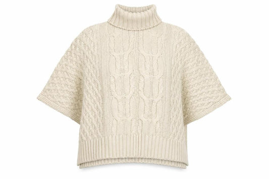 FatFace Women Ivory M Cable Knit Roll Neck Cape Jumper