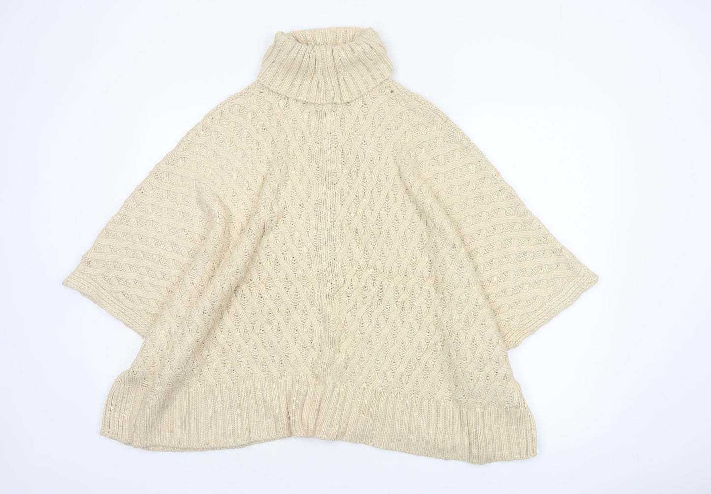 Fat Face Women Ivory M Cable Knit Roll Neck Cape Jumper