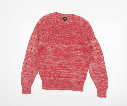 H&M Men’s Red Marl Cotton Crew Neck Knit Pullover Jumper Size S