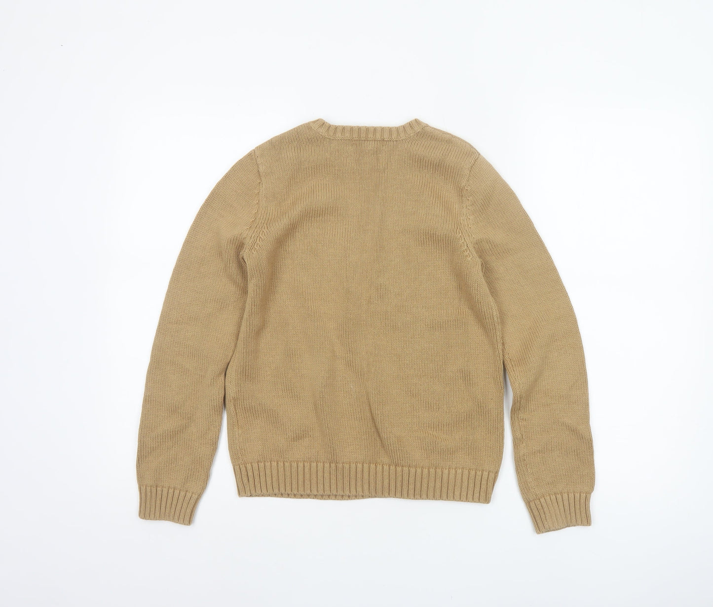 Lands' End Women Beige XS Cotton Crew Neck Button Shoulder Jumper