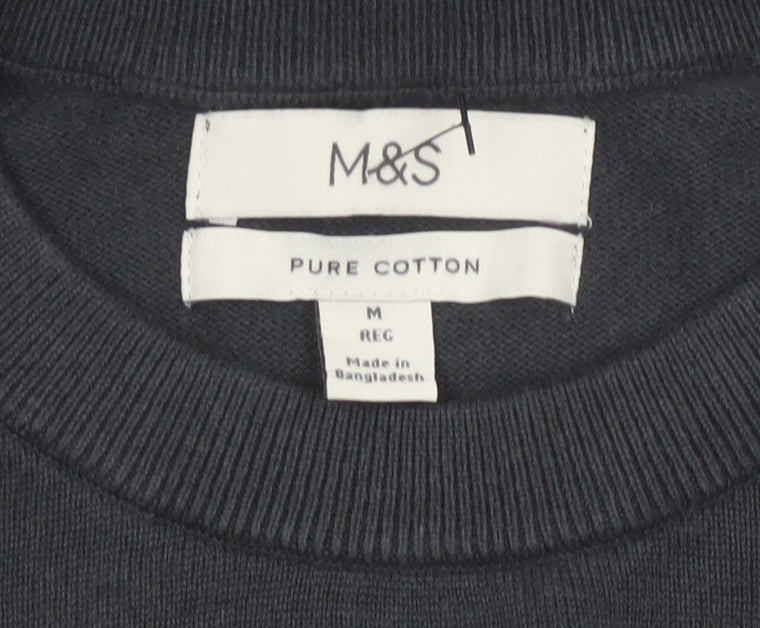 Marks and Spencer Men Black M Pure Cotton Crew Neck Pullover Jumper