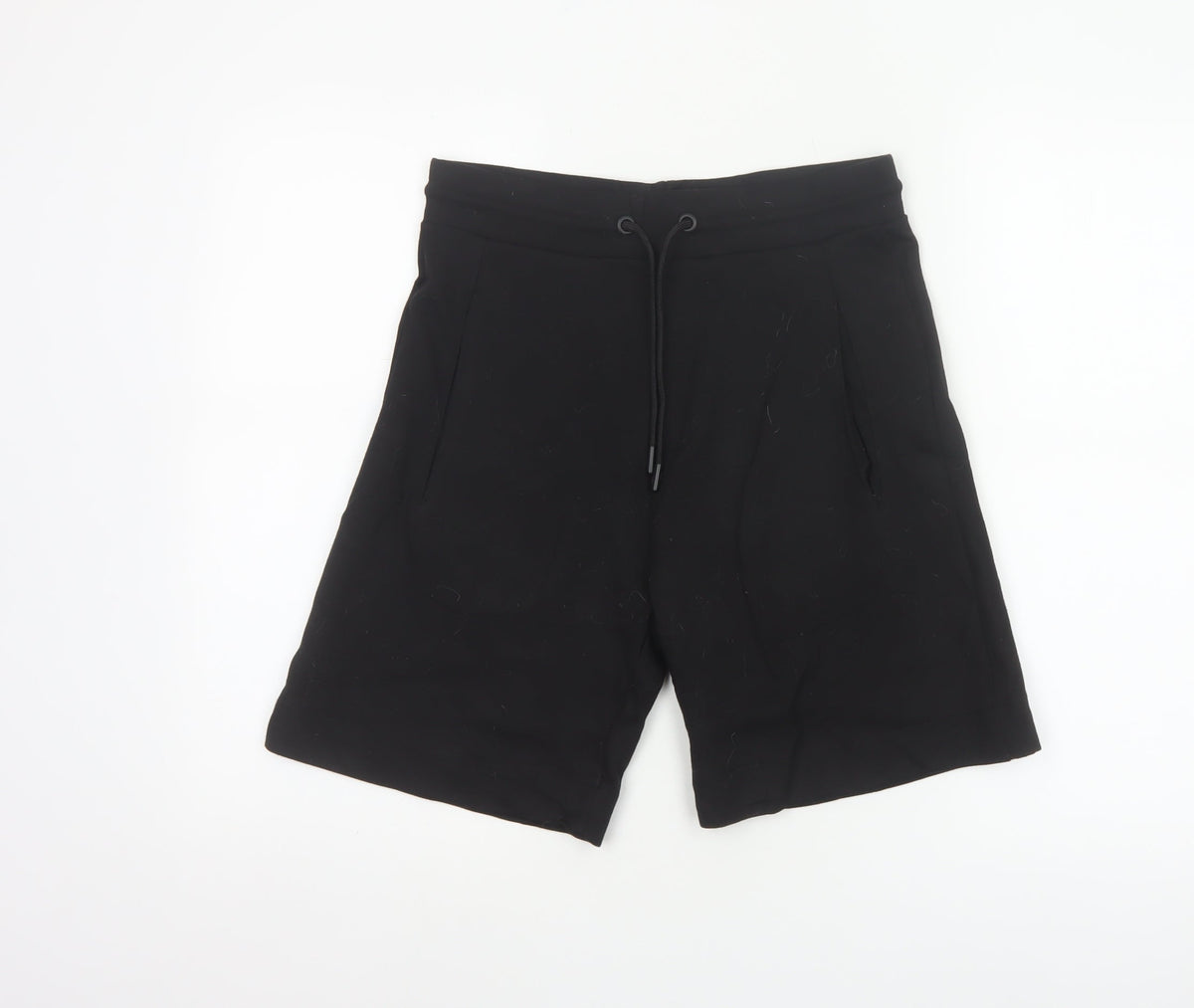 Zara Women Black S Bermuda Drawstring Jersey Shorts Pockets