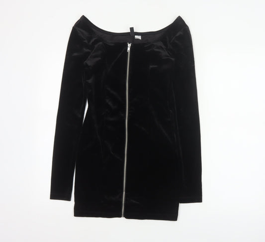 Divided by H&M Women’s Black UK 6 Bodycon Mini Velvet Zip Dress
