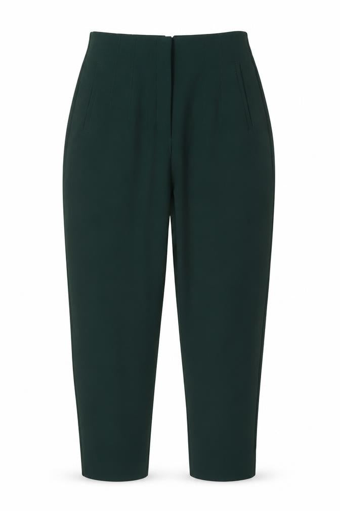 Zara Women Green XL High Rise Tapered Tailored Trousers Pockets