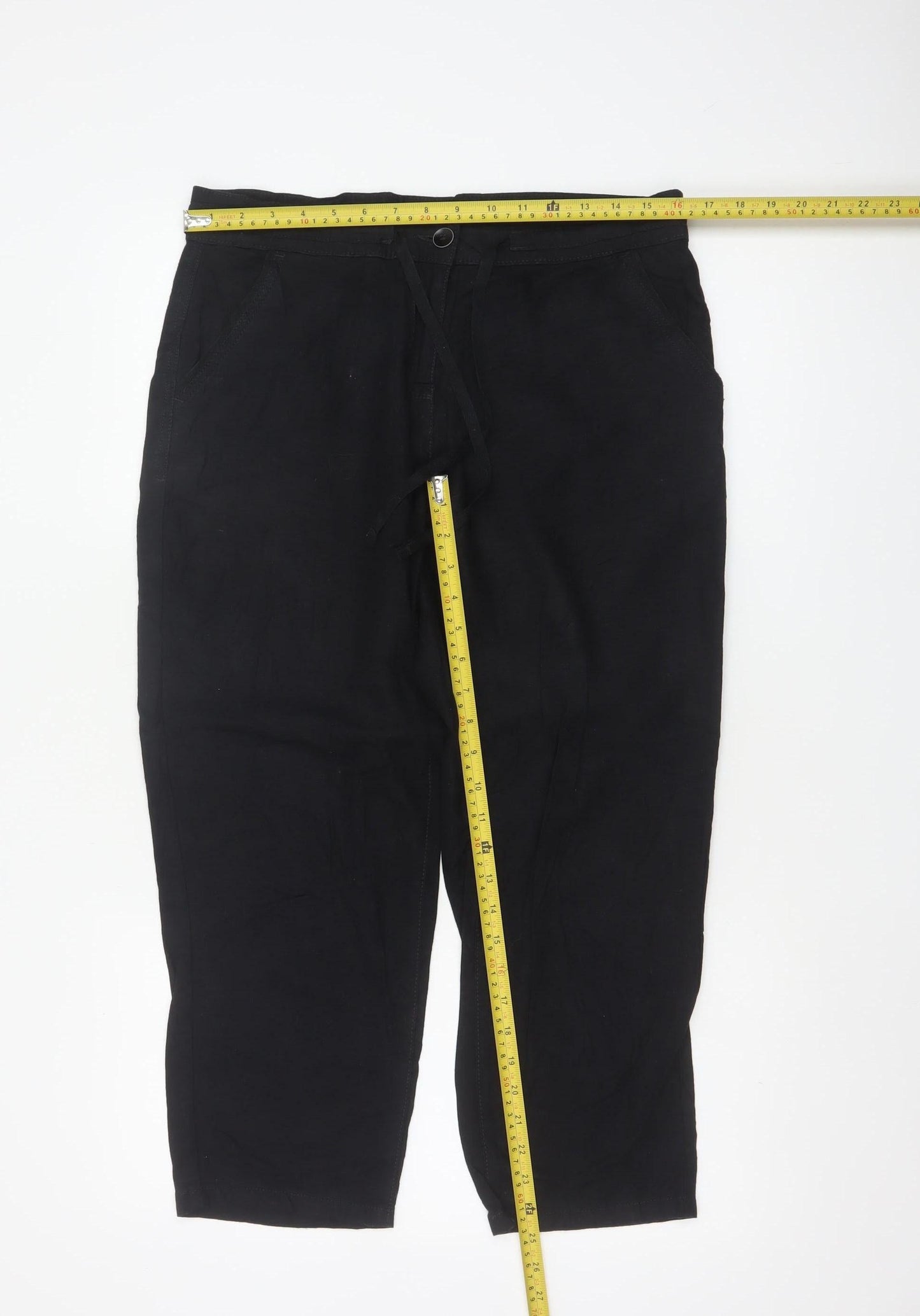Next Women’s Black UK 12R Linen Blend Ankle Tapered Trousers