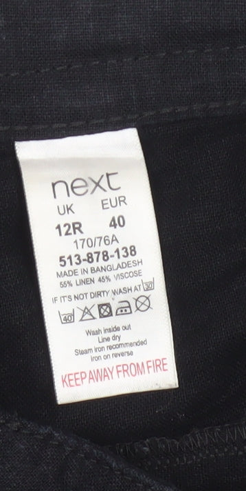 Next Women’s Black UK 12R Linen Blend Ankle Tapered Trousers