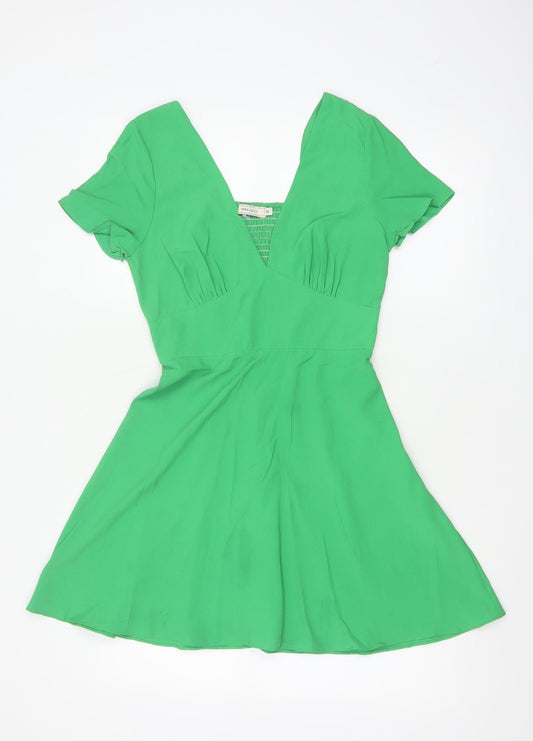 Vera & Lucy Women Green M Fit & Flare V-Neck Flutter Sleeve Dress