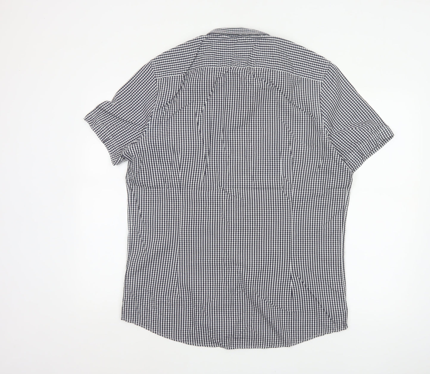 Next Men’s Blue White Check Slim Fit Short Sleeve Shirt L