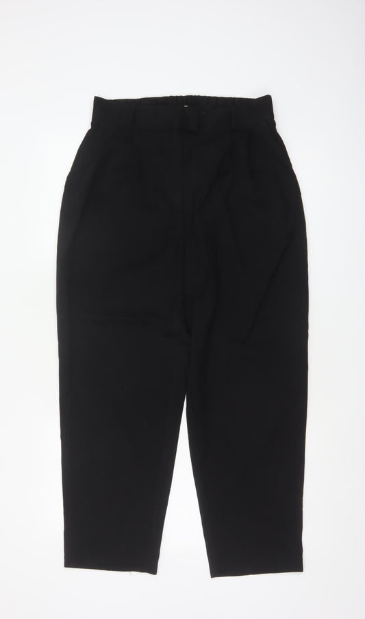 H&M Women's Black UK 12 High Rise Pleated Tapered Trousers