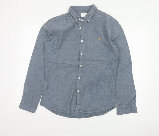 Farah Men’s Blue M Cotton Button-Down Long Sleeve Casual Shirt