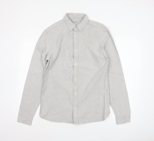 AllSaints Men Grey Small Cotton Long Sleeve Button-Up Casual Shirt