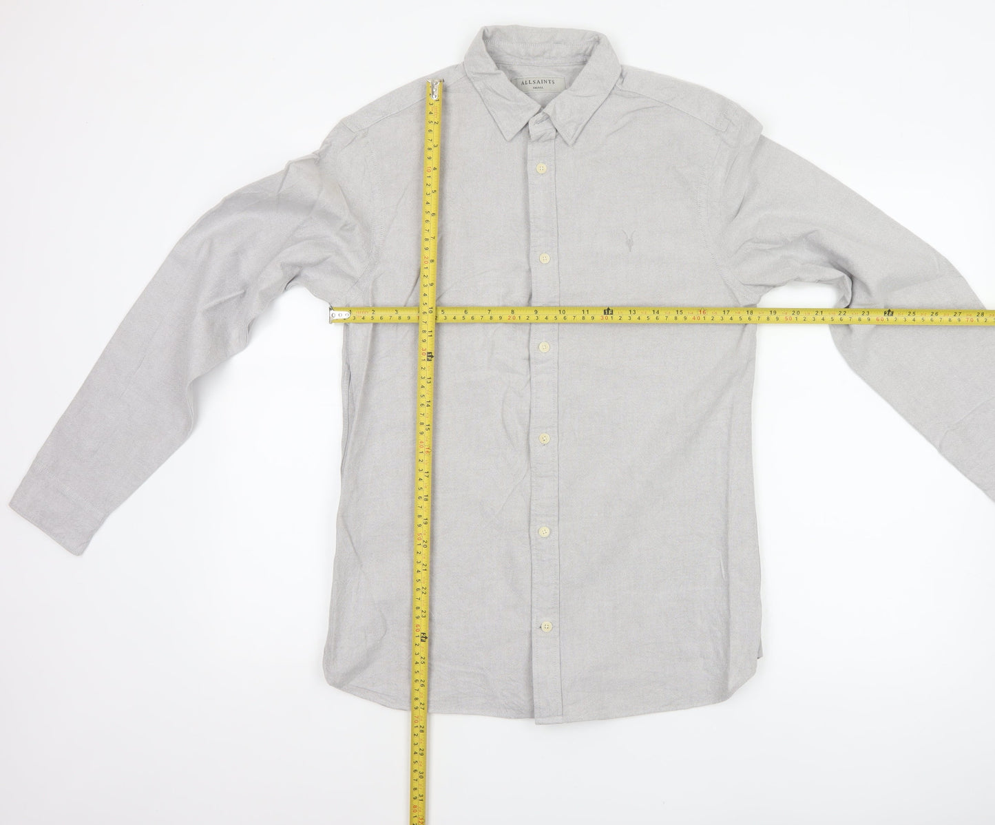 AllSaints Men Grey Small Cotton Long Sleeve Button-Up Casual Shirt