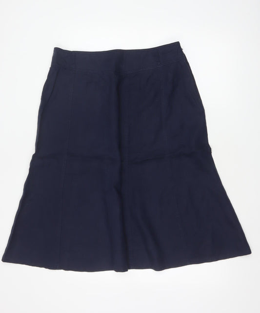 Marks and Spencer Women Blue UK 16 Linen A-Line Midi Skirt
