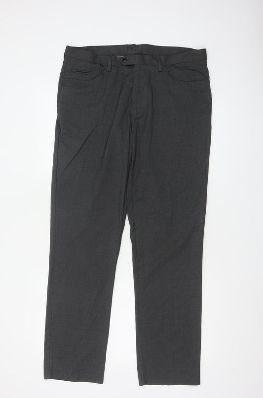 Next Men’s Grey 34R Dress Trousers Flat Front Smart Work Formal