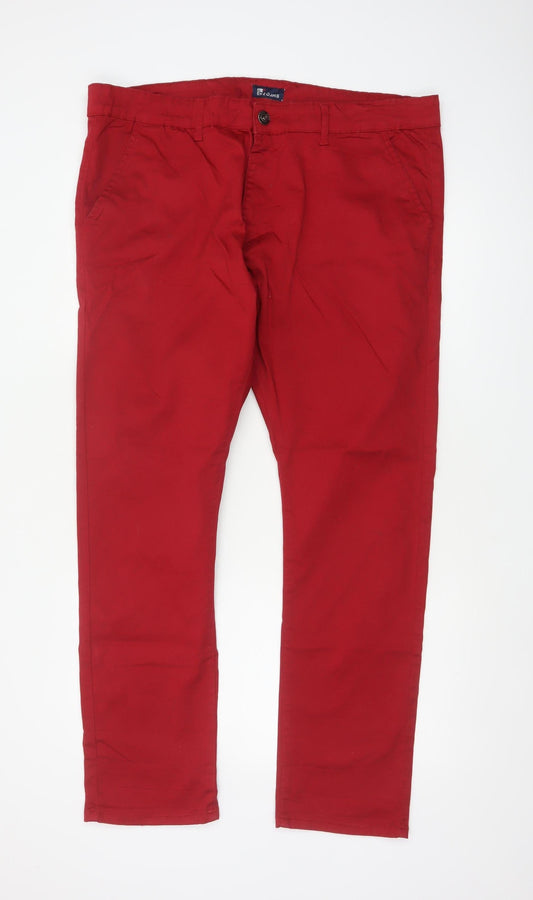 EnzoJns Men's Red 40R Stretch Chino Straight Trousers