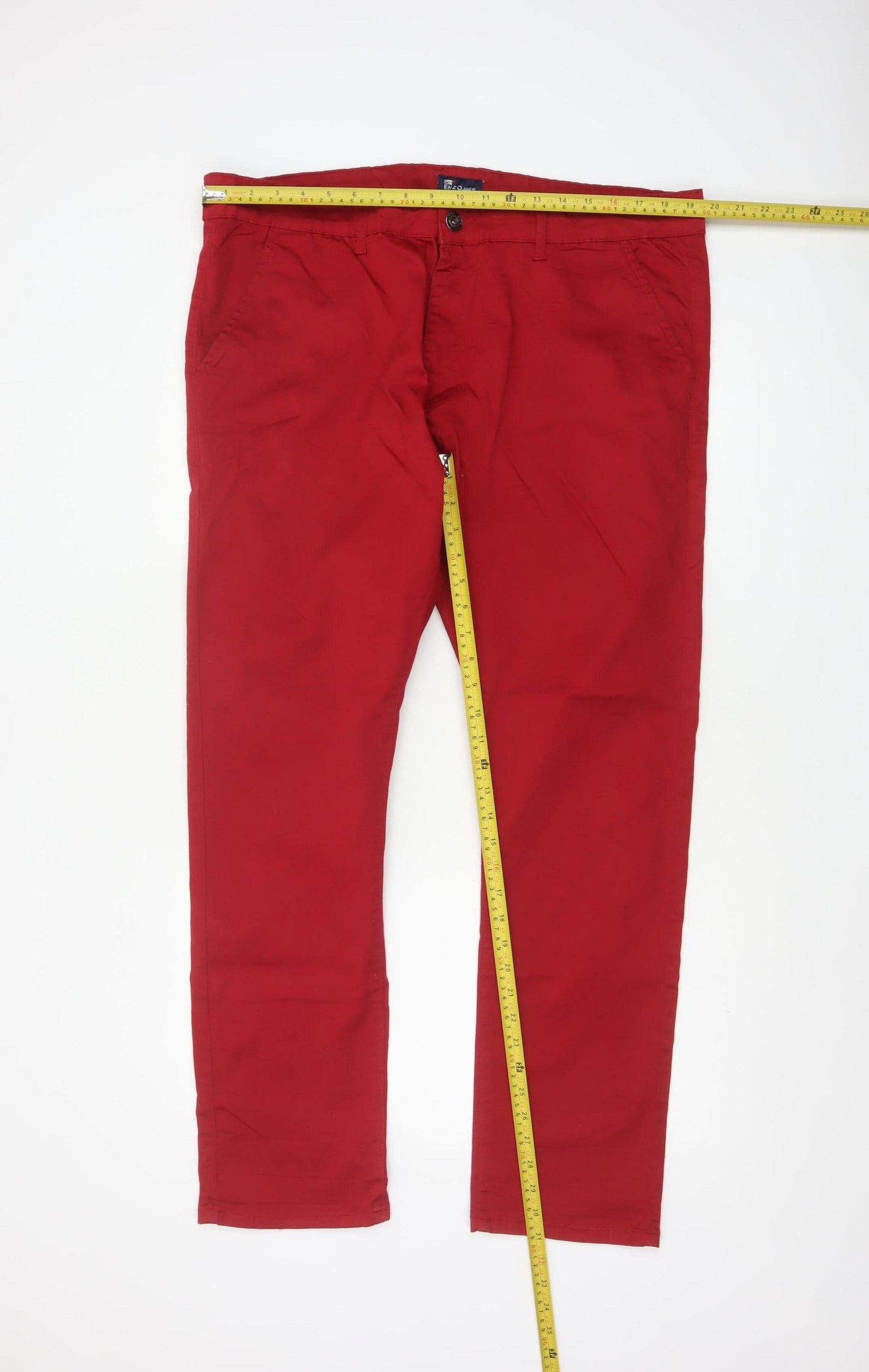 EnzoJns Men's Red 40R Stretch Chino Straight Trousers