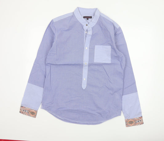 Matthew Williamson Men’s Blue Check Cotton Shirt Size 38 Aztec Trim