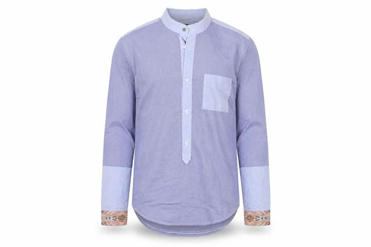 Matthew Williamson Men’s Blue Check Cotton Shirt Size 38 Aztec Trim