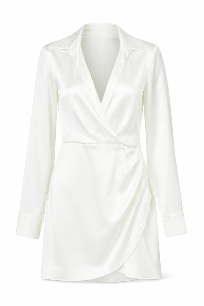 Zara Women White S Wrap Dress Collared Long Sleeve