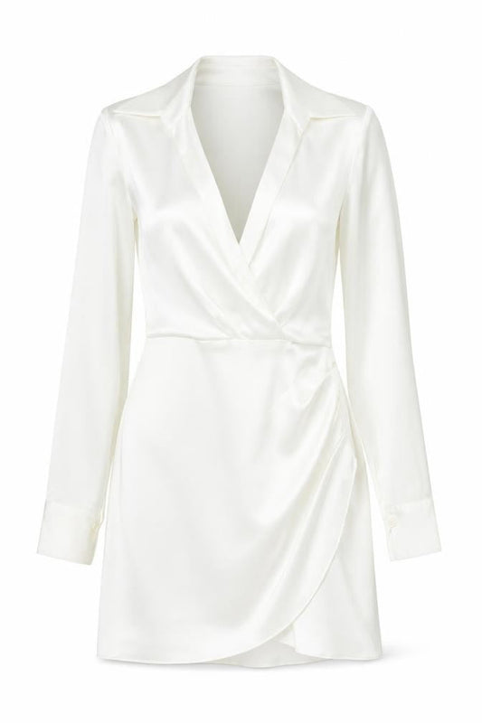 Zara Women White S Wrap Dress Collared Long Sleeve
