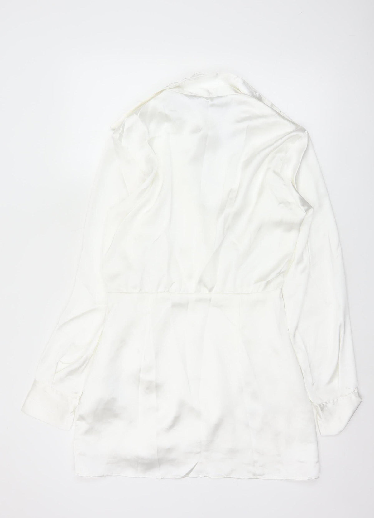 Zara Women White S Wrap Dress Collared Long Sleeve