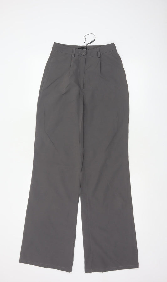 PrettyLittleThing Women Grey UK 4 Wide-Leg High Rise Smart Trousers