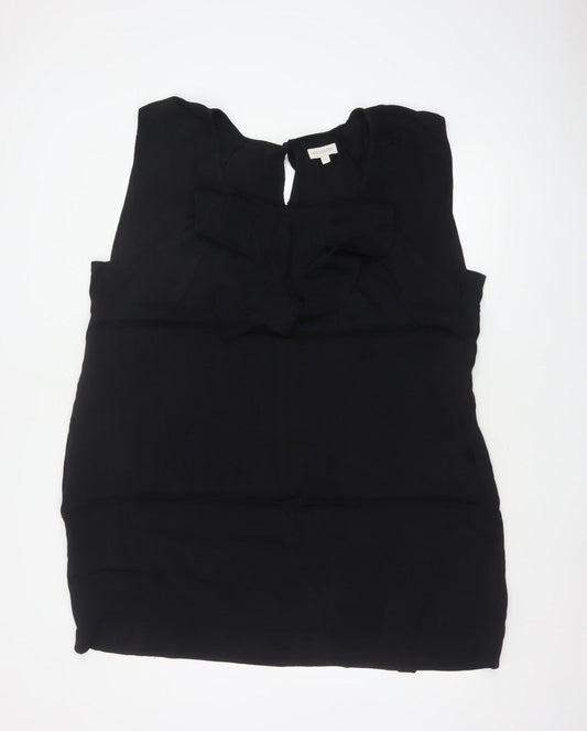 Monsoon Women Black XL Sheath Ruffle Keyhole Knee Length Dress