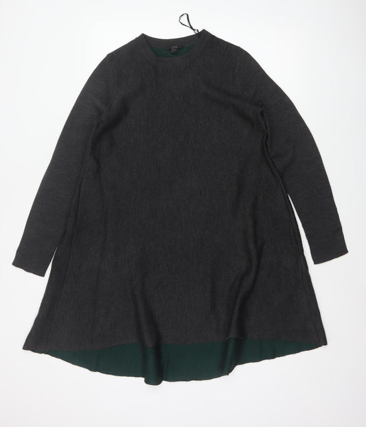 COS Women Grey Wool Blend A-Line Layered Knit Dress Size S