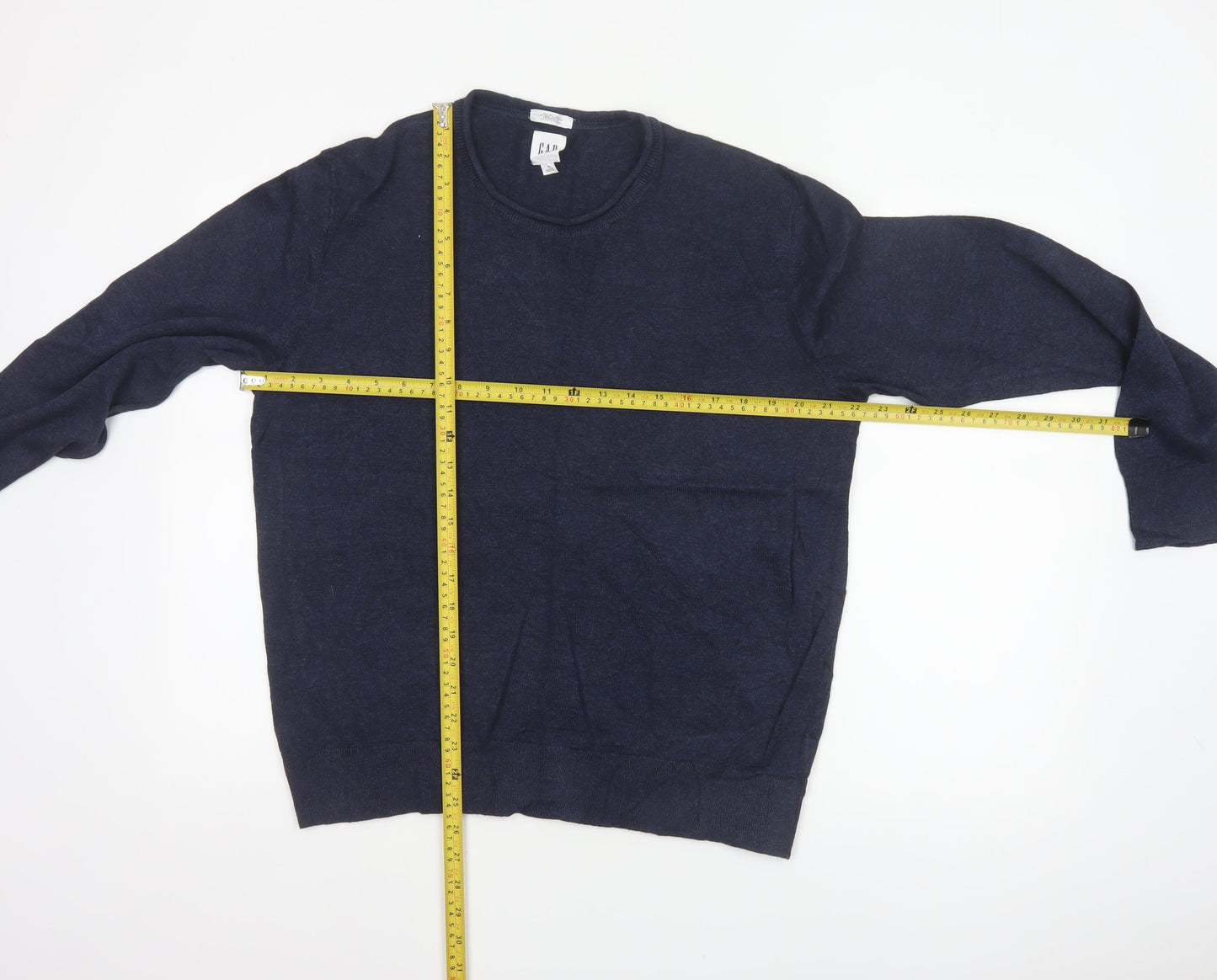 GAP Men’s Blue M Linen Crew Neck Pullover Lightweight Jumper