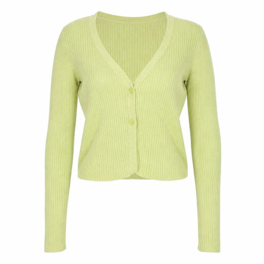 Hollister Women Green XS Rib Knit V-Neck Button Cardigan