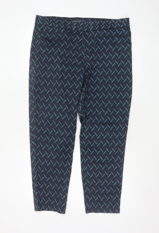 Marks and Spencer Women Blue Geometric Tapered Trousers UK 16