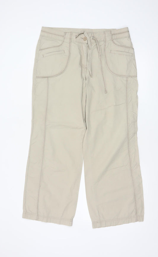 Marks & Spencer Women Beige UK 14 Short Carpenter Wide-Leg Trousers