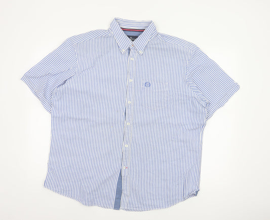Marks and Spencer Blue Harbour Men's XL Blue Striped Cotton Button-Up Shirt