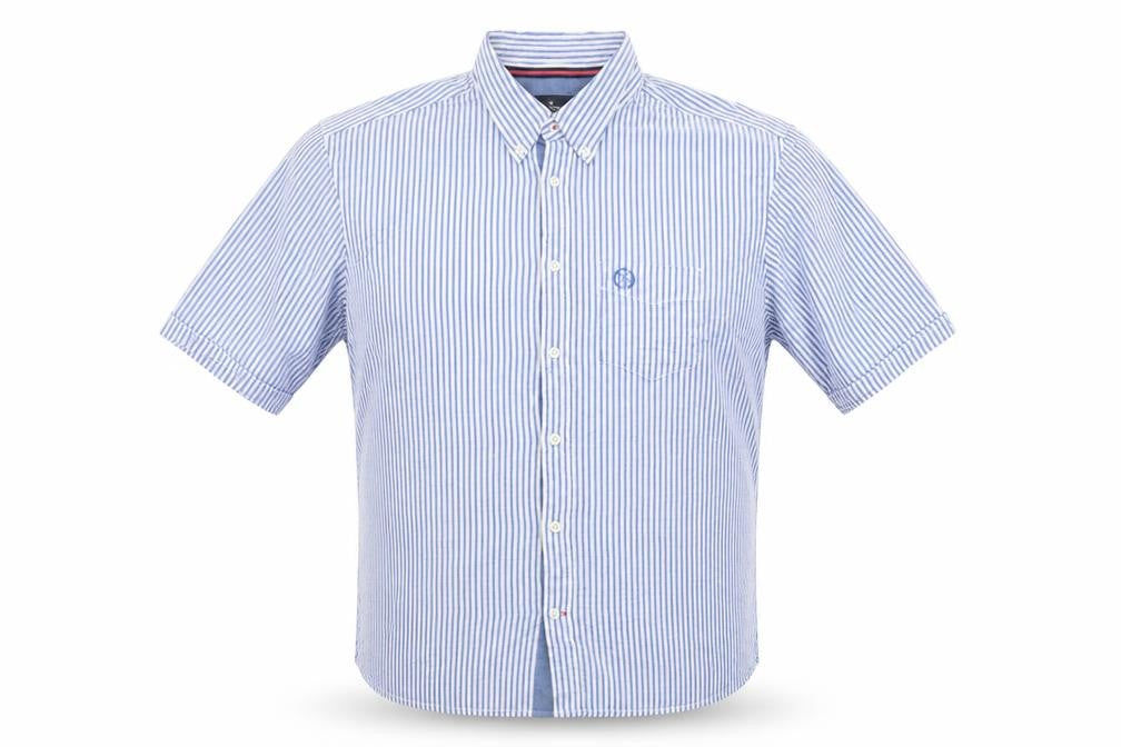 Marks & Spencer Blue Harbour Men's XL Blue Striped Cotton Button-Up Shirt
