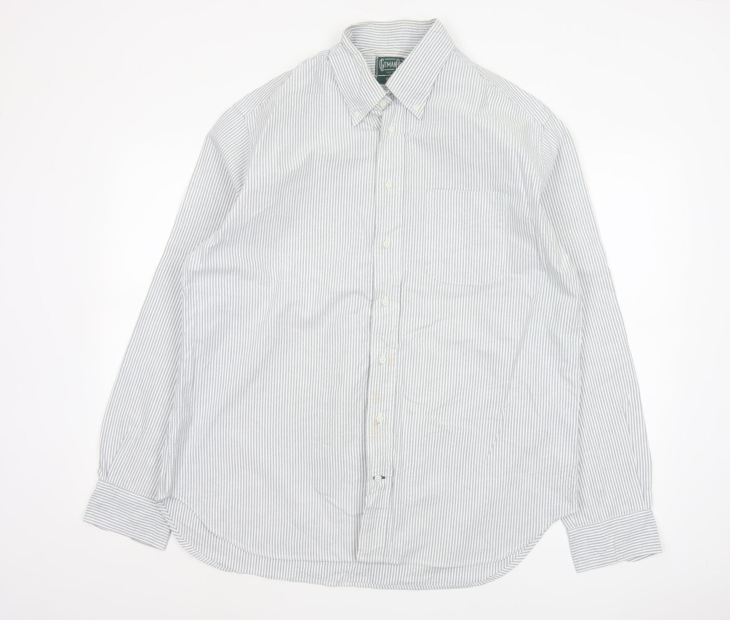 Hitman Bros Men White Striped Button Down Long Sleeve Shirt XL