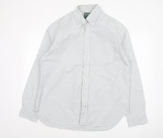 Hitman Bros Men White Striped Button Down Long Sleeve Shirt XL