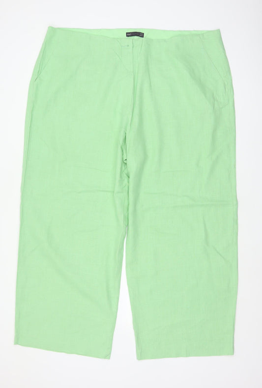 Marks & Spencer Women Green UK 24 Short Linen Blend Straight Trousers