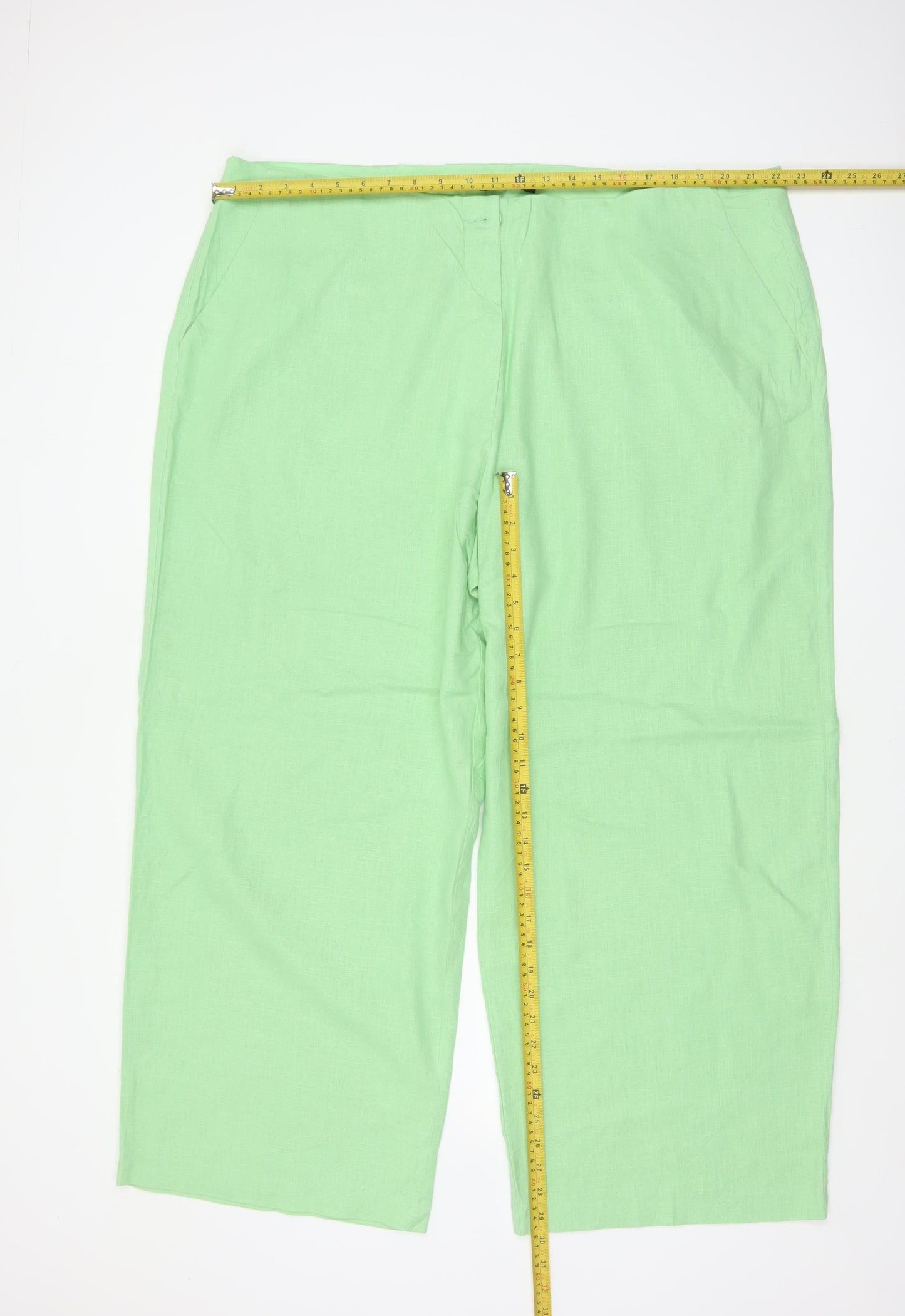 Marks & Spencer Women Green UK 24 Short Linen Blend Straight Trousers