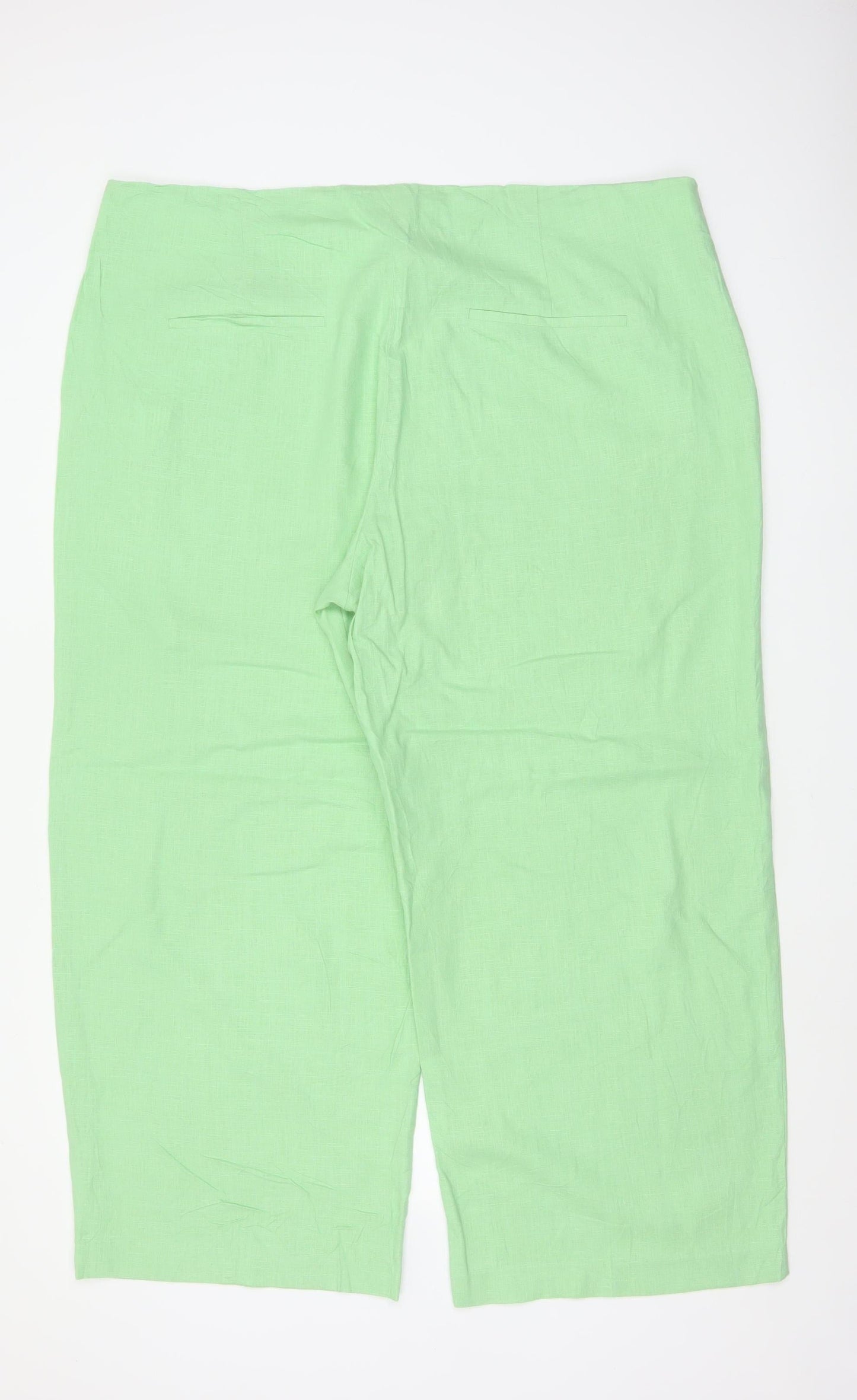 Marks & Spencer Women Green UK 24 Short Linen Blend Straight Trousers