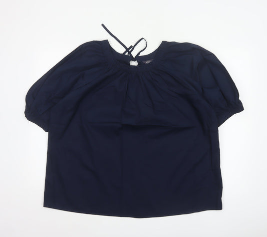 Marks and Spencer Women Blue Size 14 Tie Neck Puff Sleeve Blouse