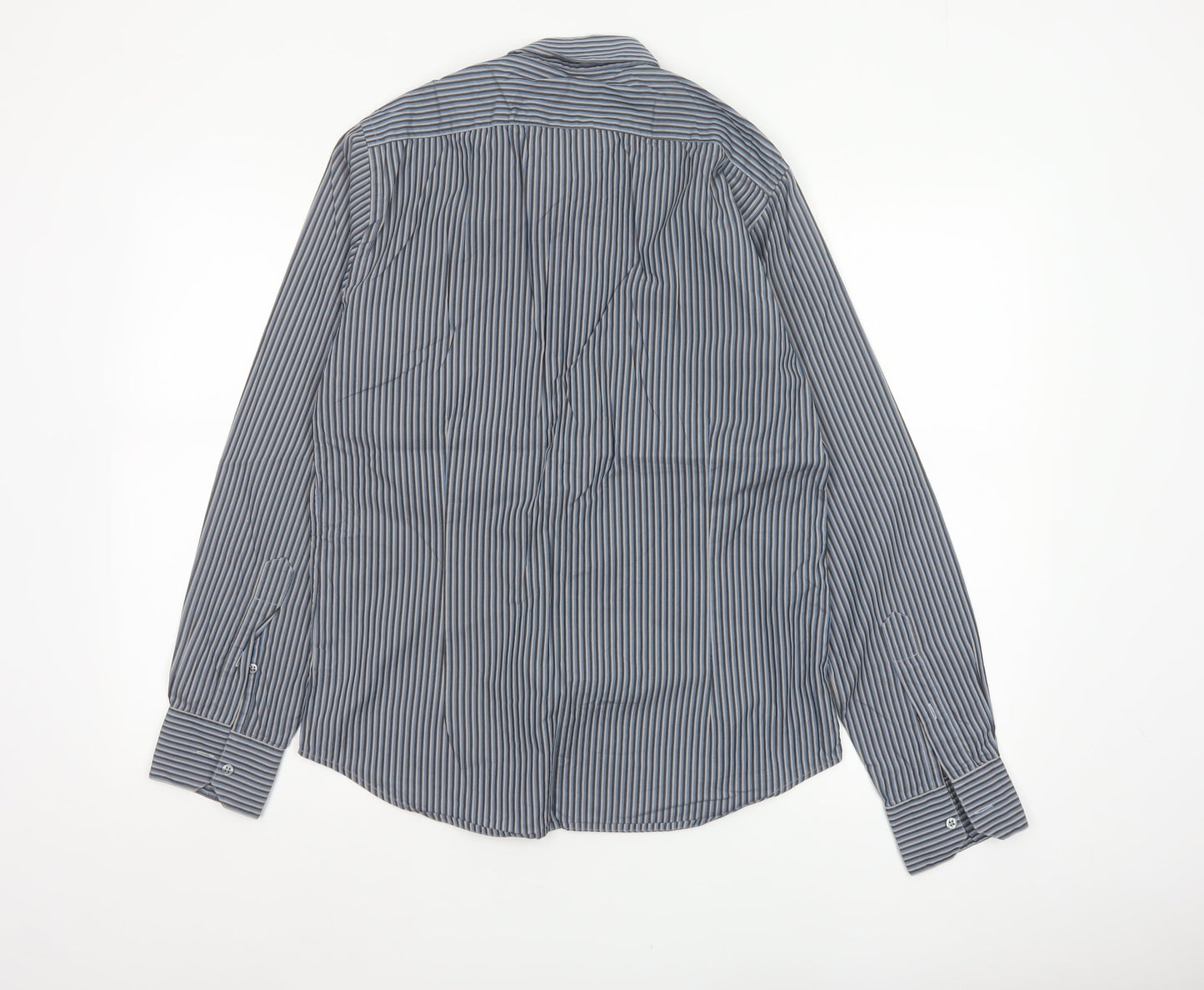 Jaeger London Men's Blue Striped Shirt 15 Long Sleeve Button-Up