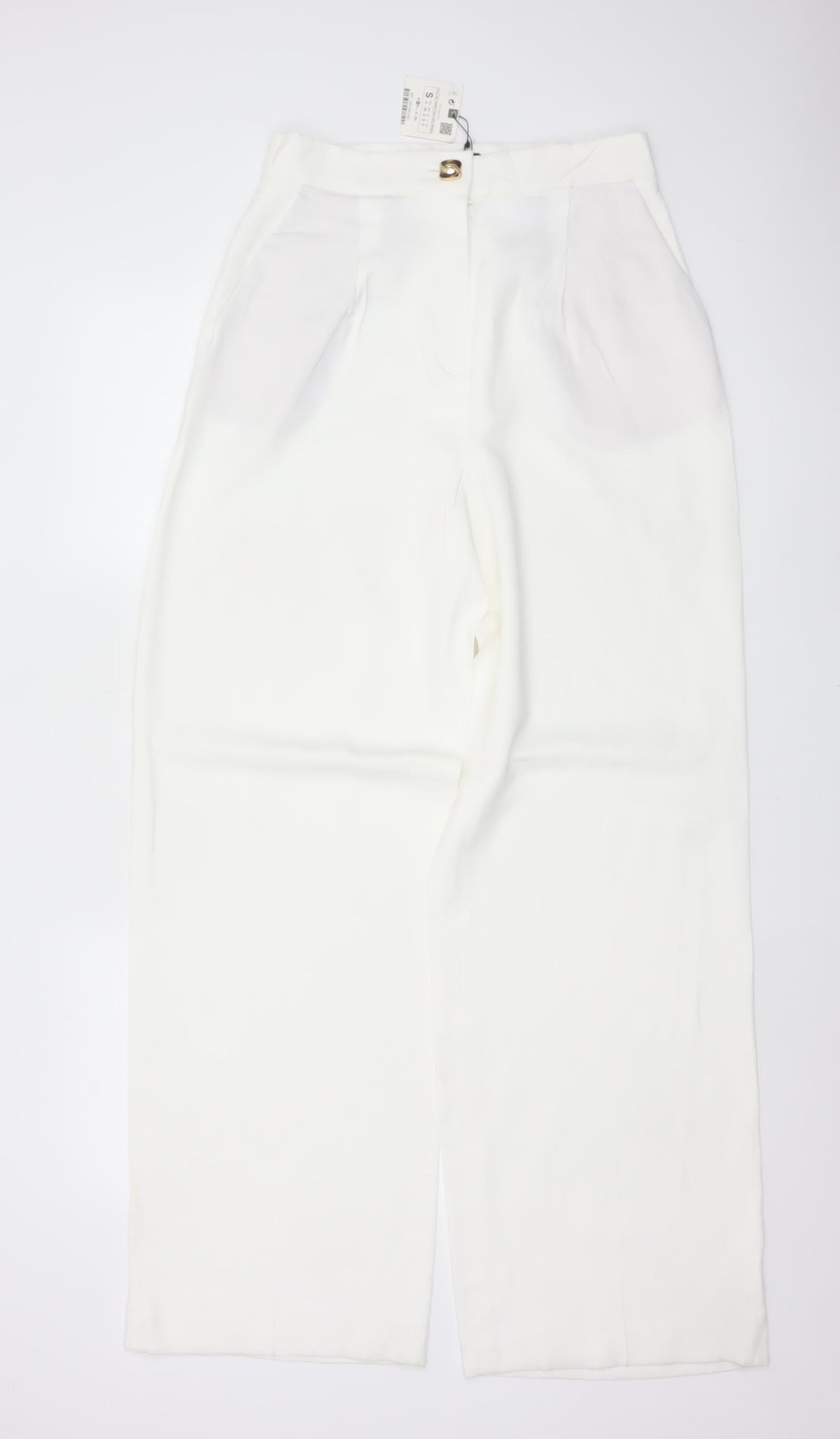 ZARA Women Ivory S High Rise Wide Leg Tailored Dress Trousers