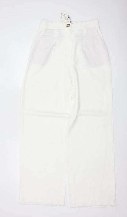 Zara Women Ivory S High Rise Wide Leg Tailored Dress Trousers