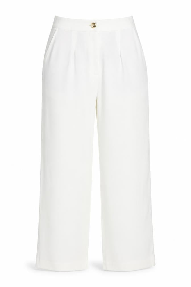 ZARA Women Ivory S High Rise Wide Leg Tailored Dress Trousers