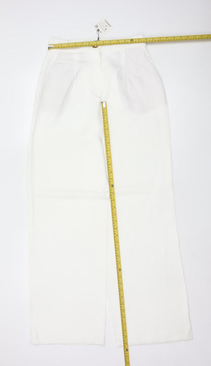 Zara Women Ivory S High Rise Wide Leg Tailored Dress Trousers